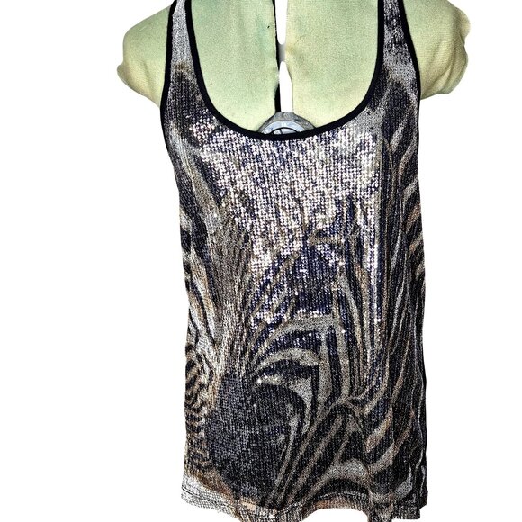 Womans Almost Famous animalcore festive sequin zebra print festive tank top L - Picture 1 of 8